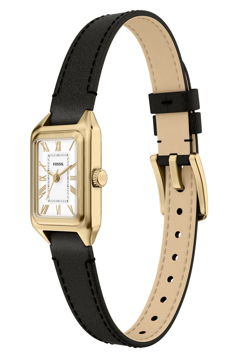 Mini Raquel Tank Leather Strap Watch, 18mm x 29mm, Alternate, color, BLACK