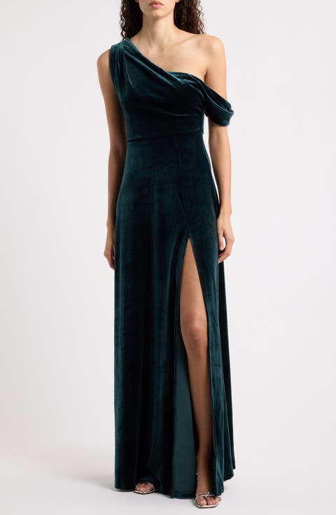 Anya Draped One-Shoulder Velvet Gown