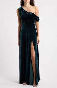 Lulus Anya Draped One-Shoulder Velvet Gown