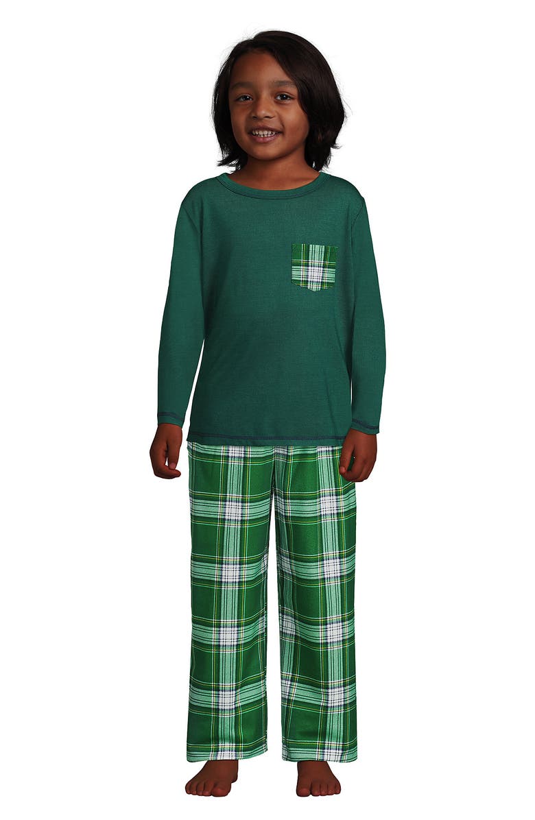Lands' End Kids Soft Jersey Sleep Top, Alternate, color, Emerald Plaid