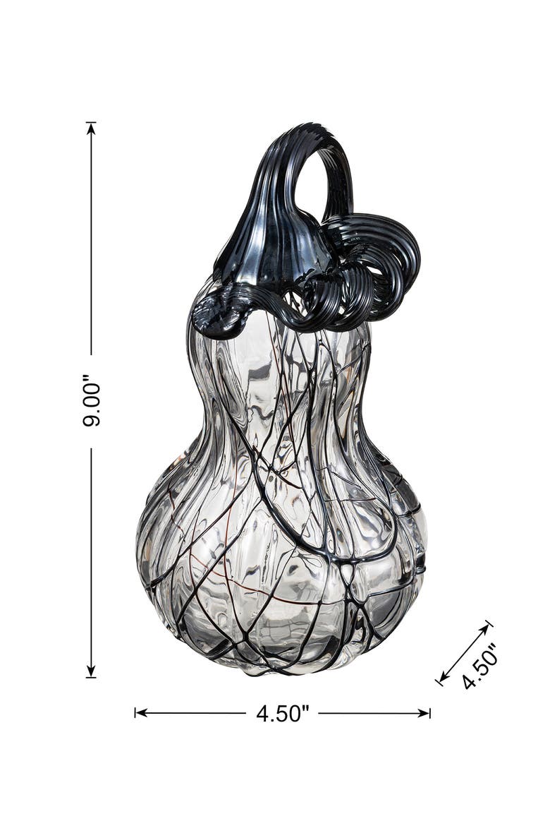 Halloween Abstract Black and White Glass Pumpkin, Alternate, color, Black