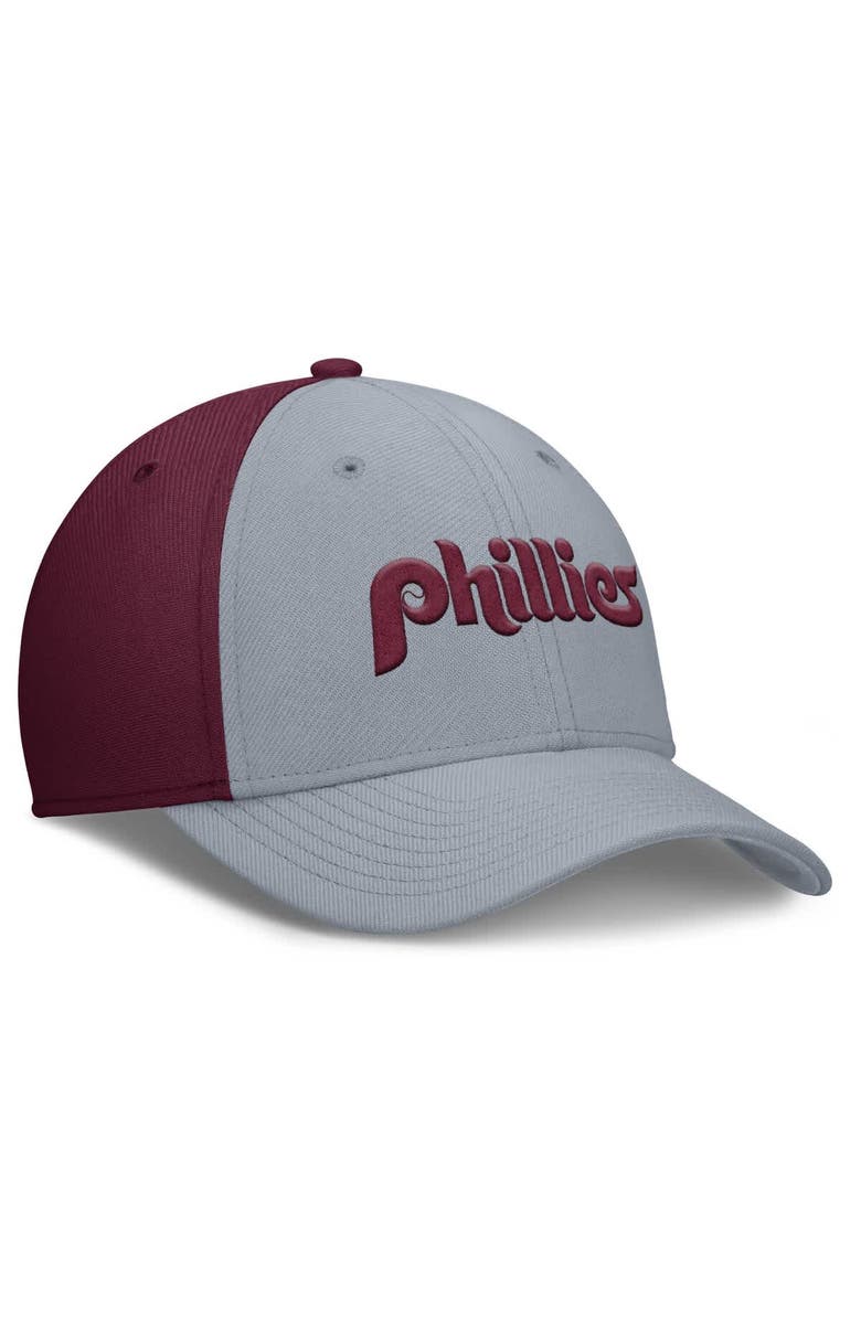 Nike Men's Nike Gray/Burgundy Philadelphia Phillies Rise Swoosh Performance Flex Hat, Alternate, color, 