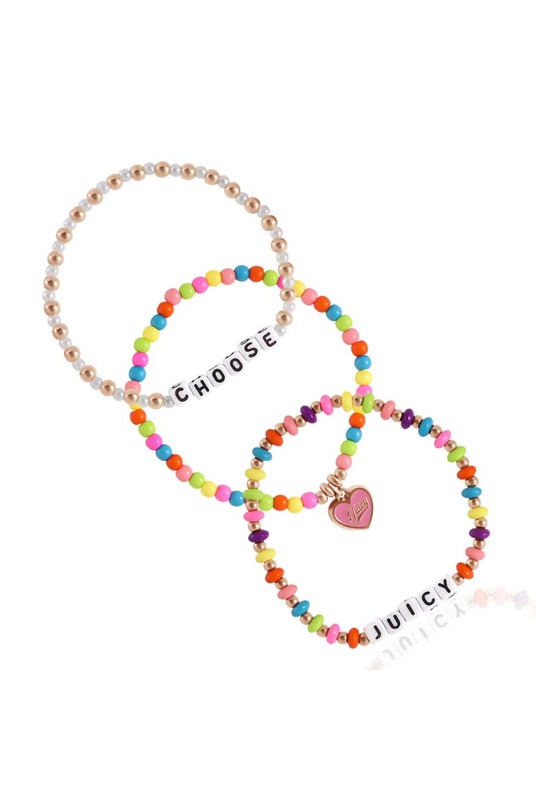 Beaded Stretch Bracelet Set, Alternate, color, pink, white , gold, rainbow