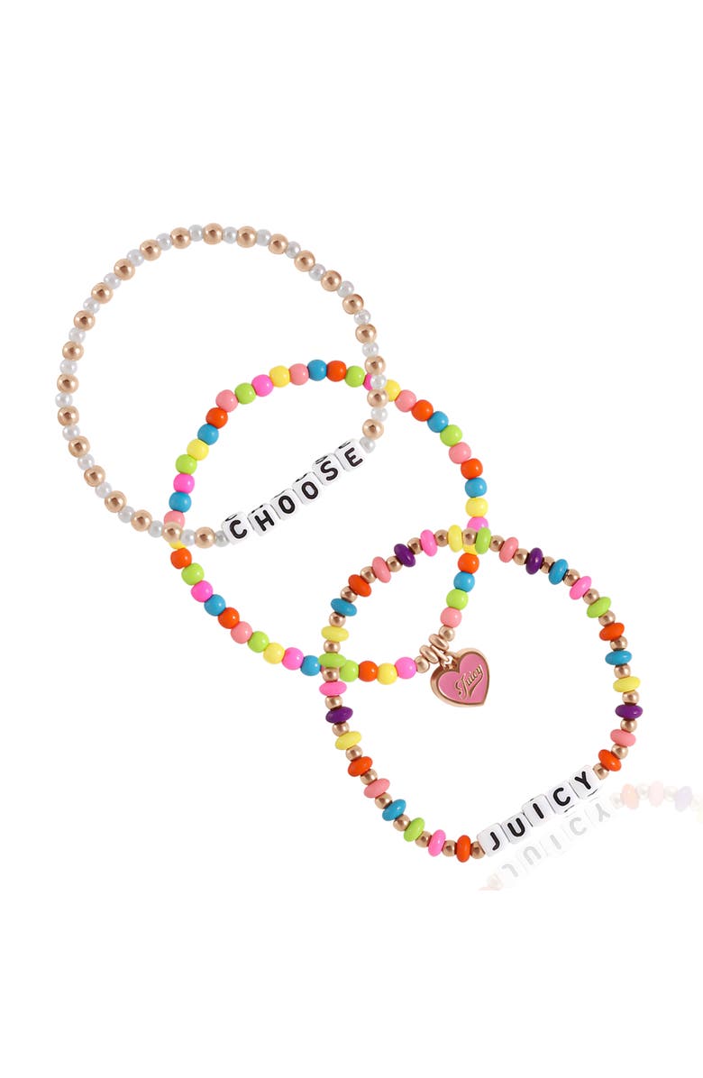 Juicy Couture Kids Beaded Stretch Bracelet Set, Alternate, color, Pink, White , Gold, Rainbow