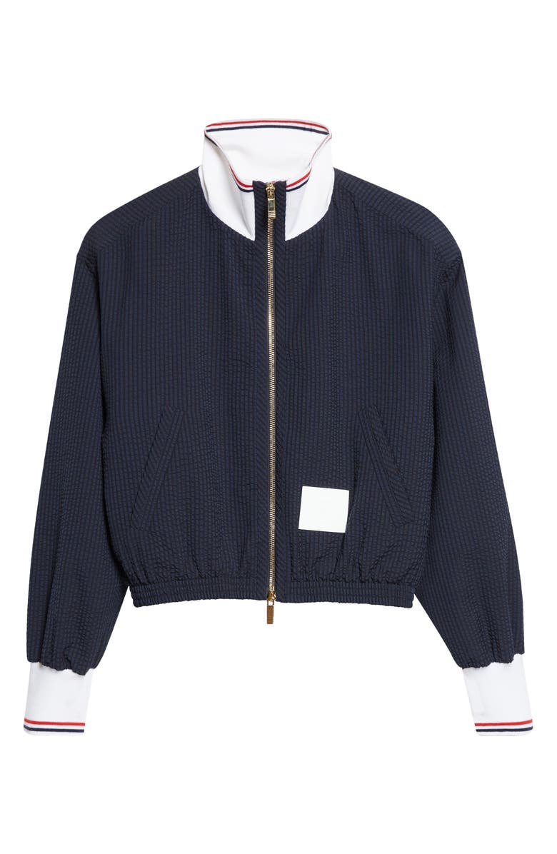 Thom Browne Wool Seersucker Track Jacket, Main, color, Navy