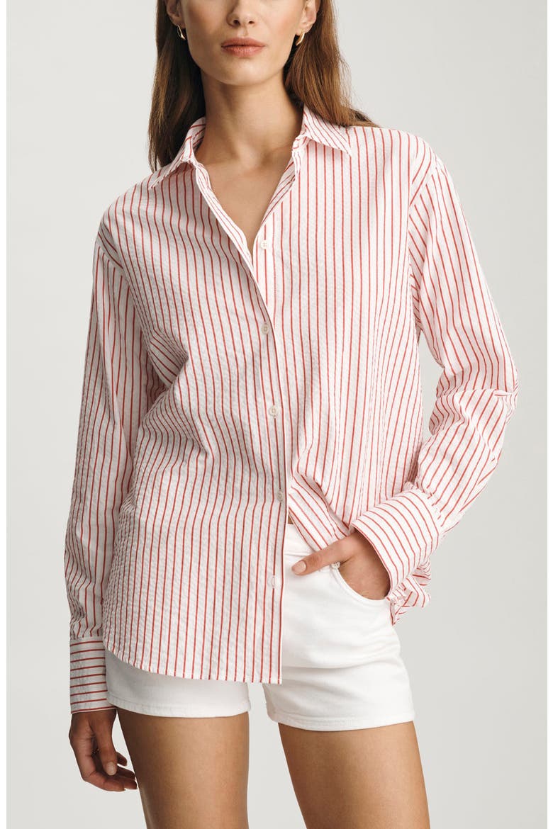 Stripe Relaxed Fit Stretch Cotton Button-Up Shirt, Main, color, RED STRIPED
