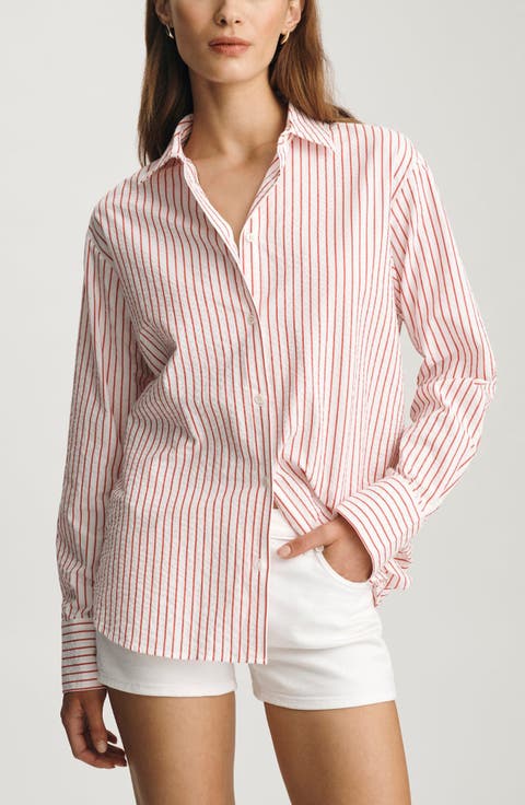 Stripe Relaxed Fit Stretch Cotton Button-Up Shirt