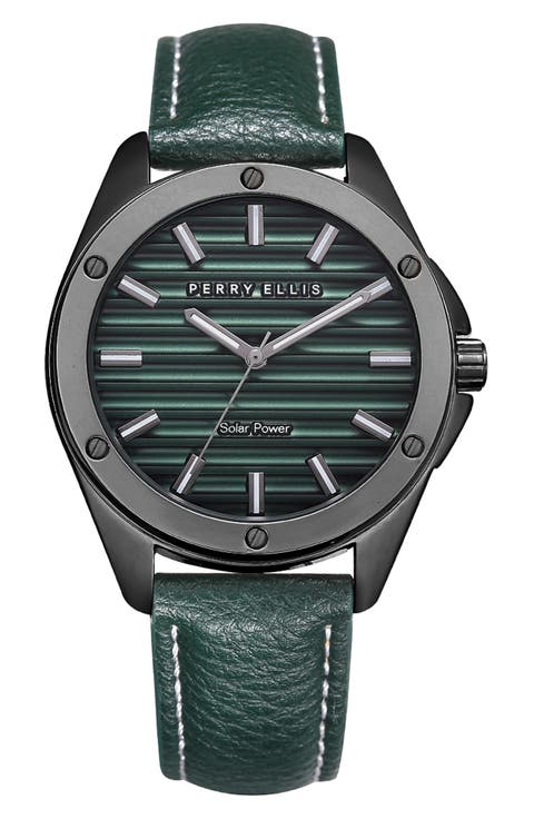 Solar Powered 3-Hand Quartz Strap Watch, 41mm