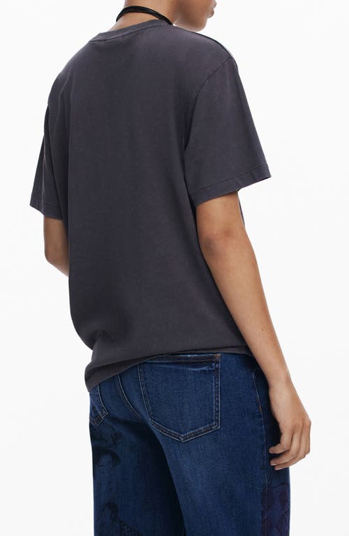 Desigual Embroidered Face Cotton T-shirt In Blue