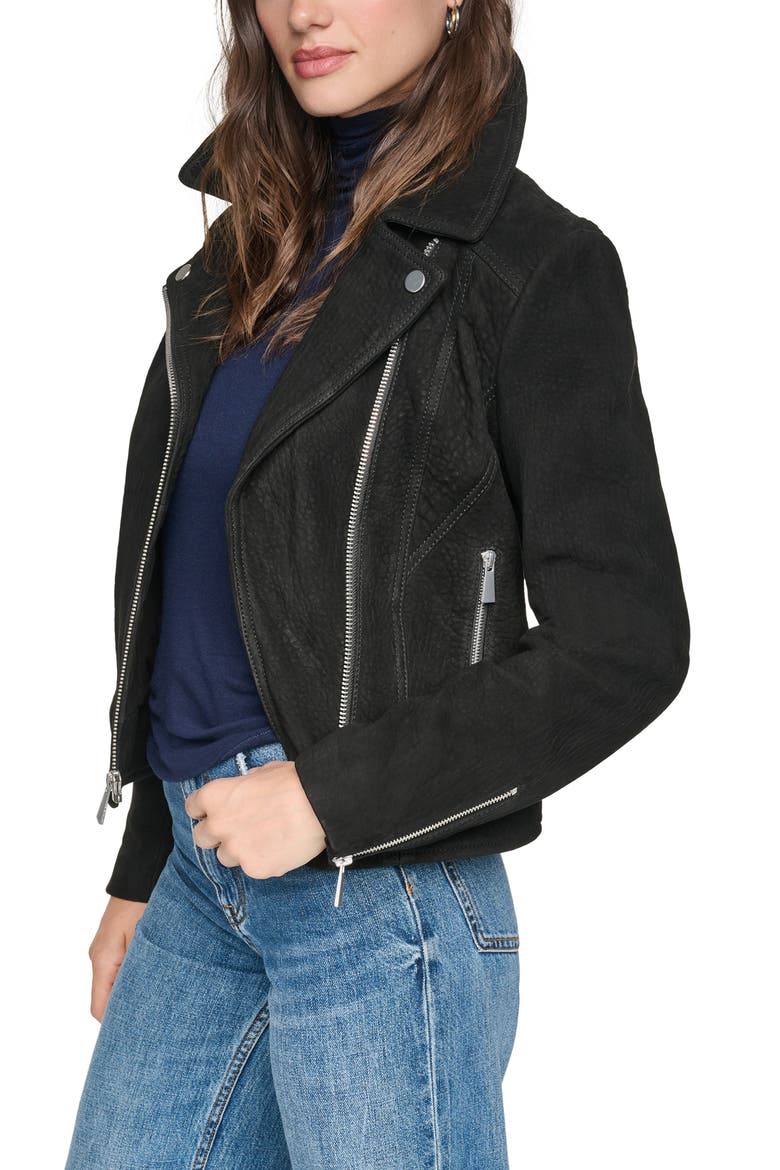 Castile Nubuck Leather Moto Jacket, Alternate, color, BLACK