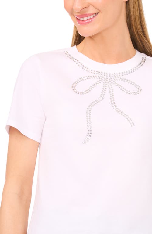 Cece Rhinestone Bow Embellished Cotton T-shirt In White