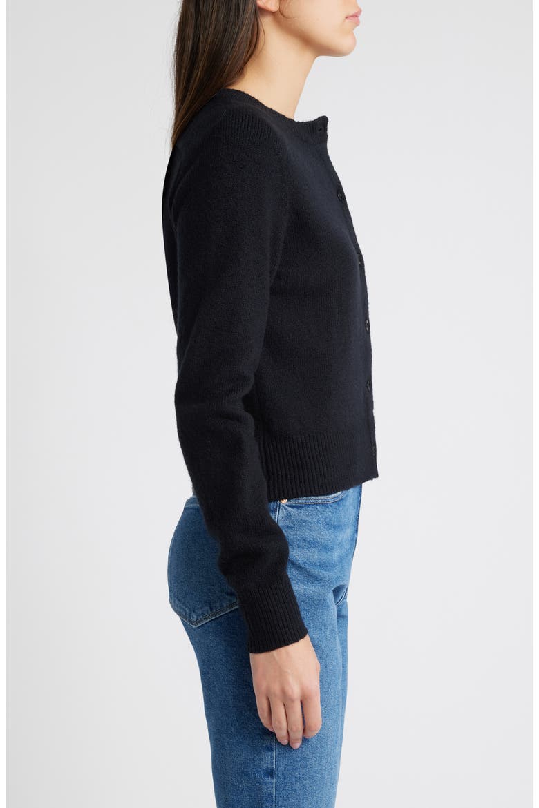 Crewneck Cotton Blend Cardigan, Alternate, color, BLACK