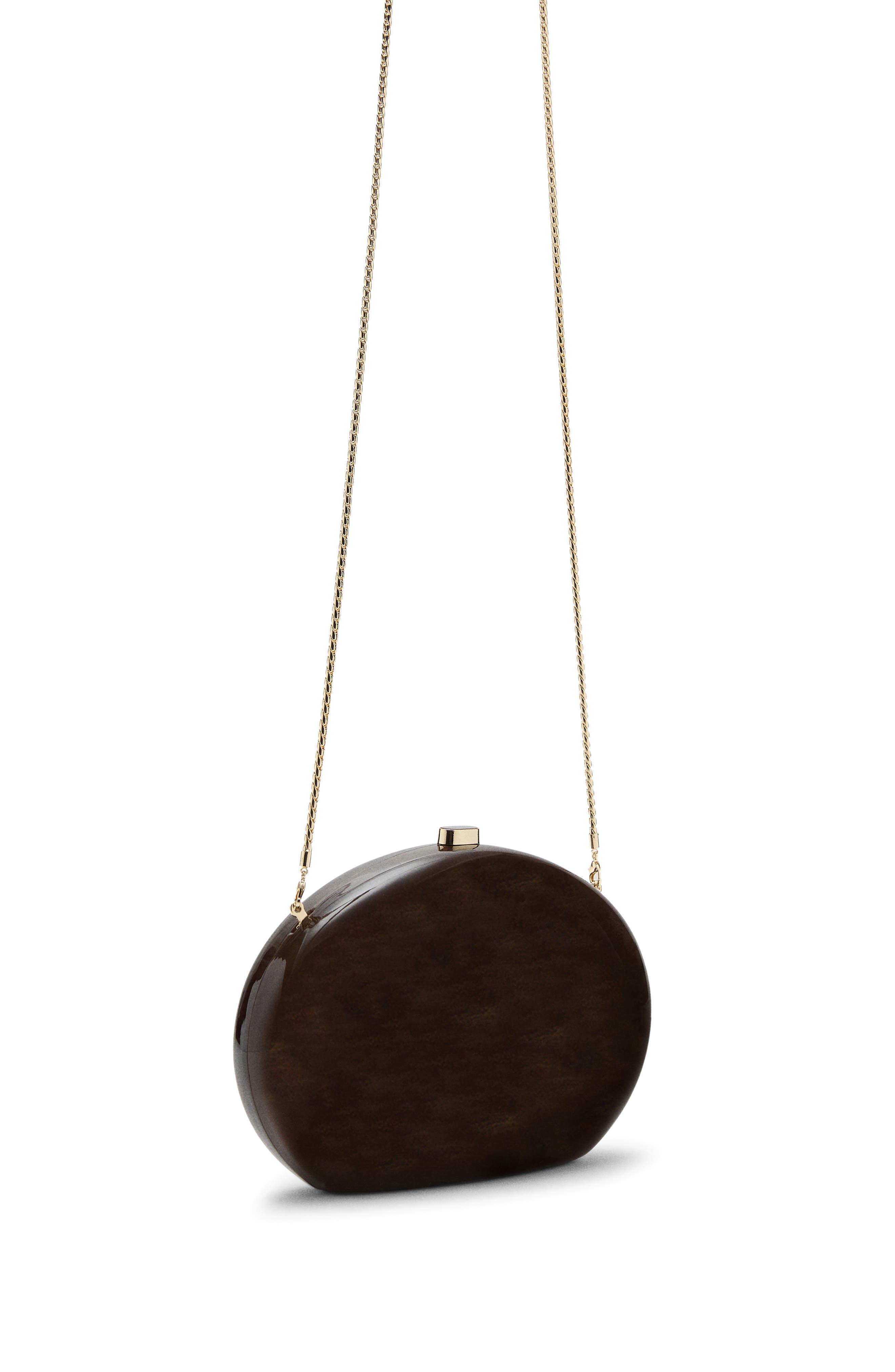 MANGO Oval Frame Clutch, Alternate, color, Chocolate