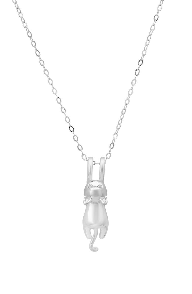 Queen Jewels Dangling Kitty Pendant Necklace, Main, color, Silver