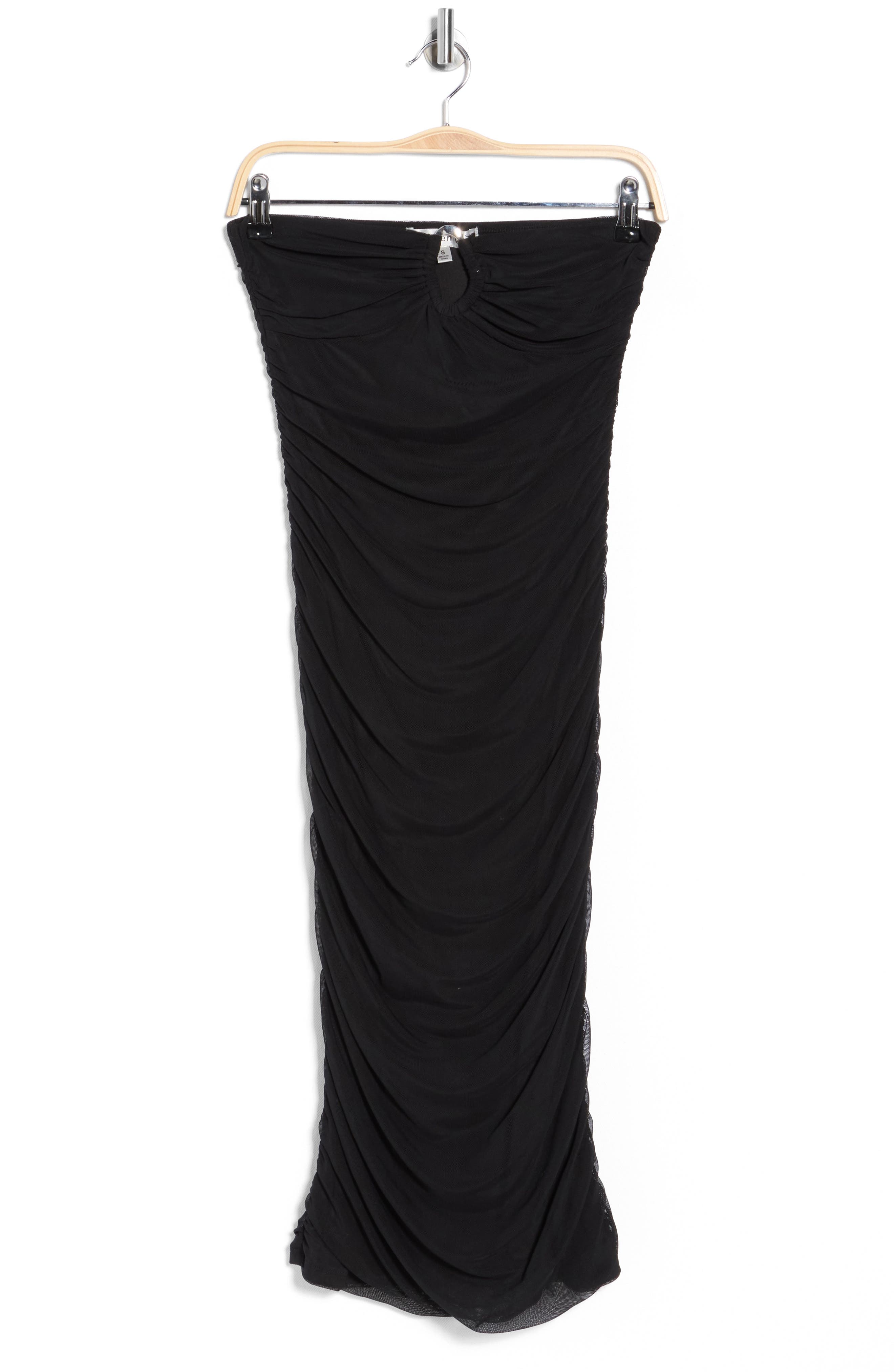 Madden Girl Strapless Ruched Mesh Body-Con Dress