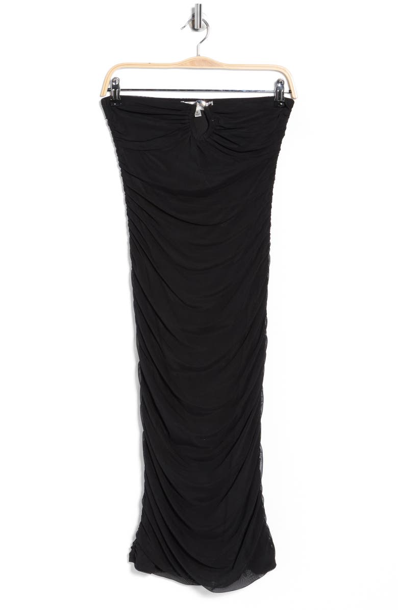 Madden Girl Strapless Ruched Mesh Body-Con Dress, Alternate, color, Black