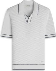 Bugatchi Johnny Collar Basket Stitch Cotton Blend Polo Sweater