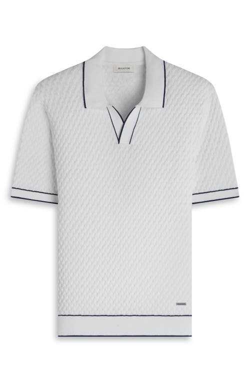 Bugatchi Johnny Collar Basket Stitch Cotton Blend Polo Sweater In White