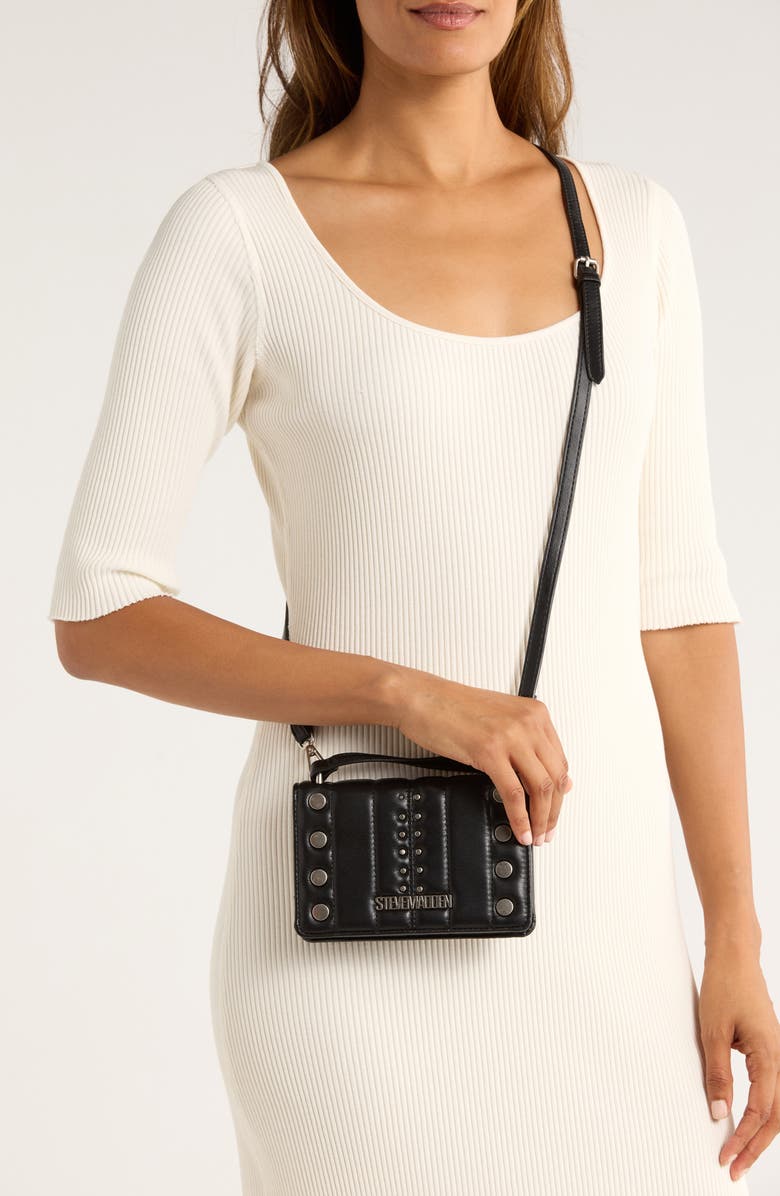 Steve Madden Studded Wallet on a Crossbody Strap, Alternate, color, Black