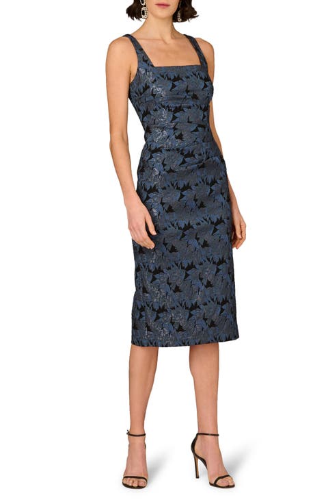 Metallic Floral Jacquard Cocktail Midi Dress