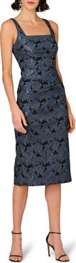 Aidan Mattox Metallic Floral Jacquard Cocktail Midi Dress