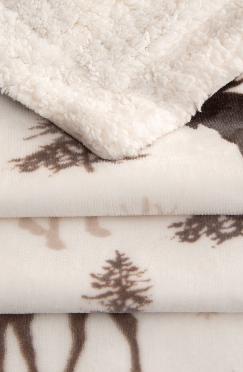 Moose Print Reversible Faux Shearling Throw Blanket