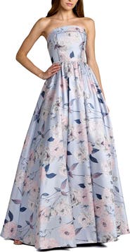 Mac Duggal Floral Brocade Strapless A Line Ballgown