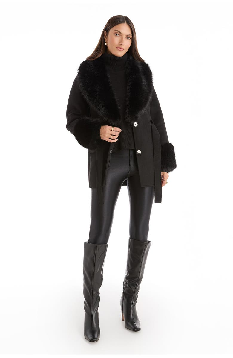 The Noli Shop Isabel Faux Fur Trim Coat, Alternate, color, Black