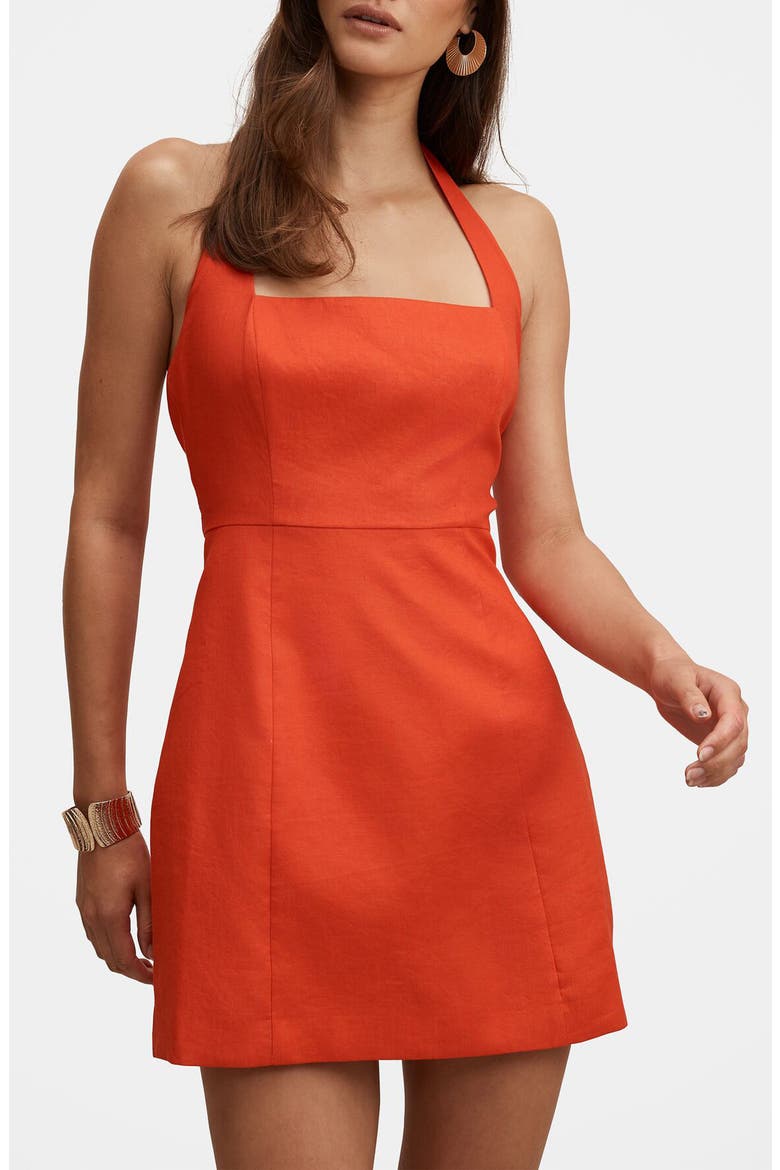 Stevie Halter Linen Minidress, Alternate, color, SPICY ORANGE