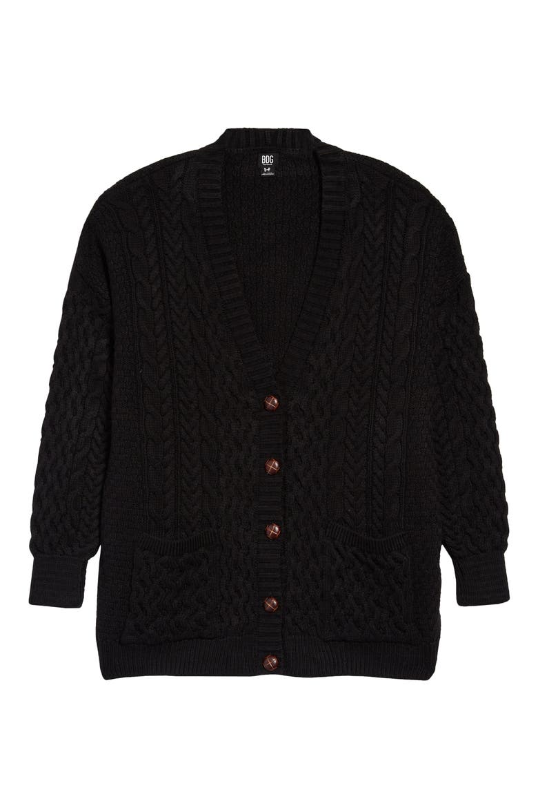 Aran Mix Stitch Cardigan, Alternate, color, BLACK