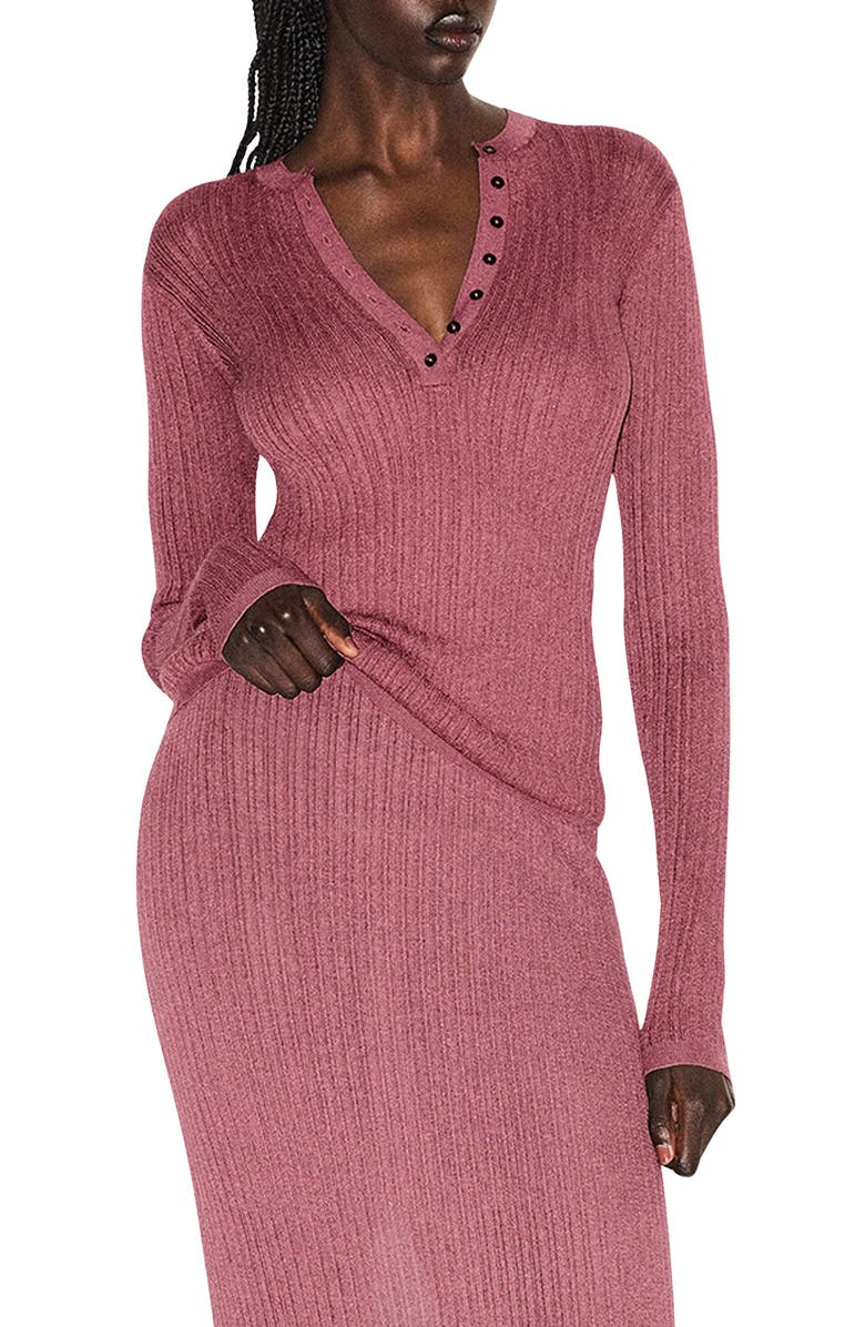 SKIMS Sheer Knit Long Sleeve Henley, Main, color, Beet