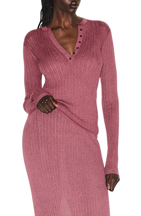 Sheer Knit Long Sleeve Henley (Regular & Plus)