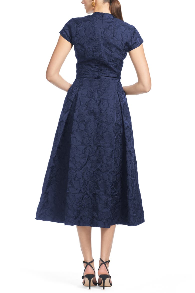 Hanna Floral Cloqué Cocktail Midi Dress, Alternate, color, WASHED INDIGO