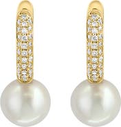EFFY 14K Yellow Gold Fresh Water Pearl Diamond Huggie Earrings