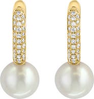 EFFY 14K Yellow Gold Fresh Water Pearl Diamond Huggie Earrings