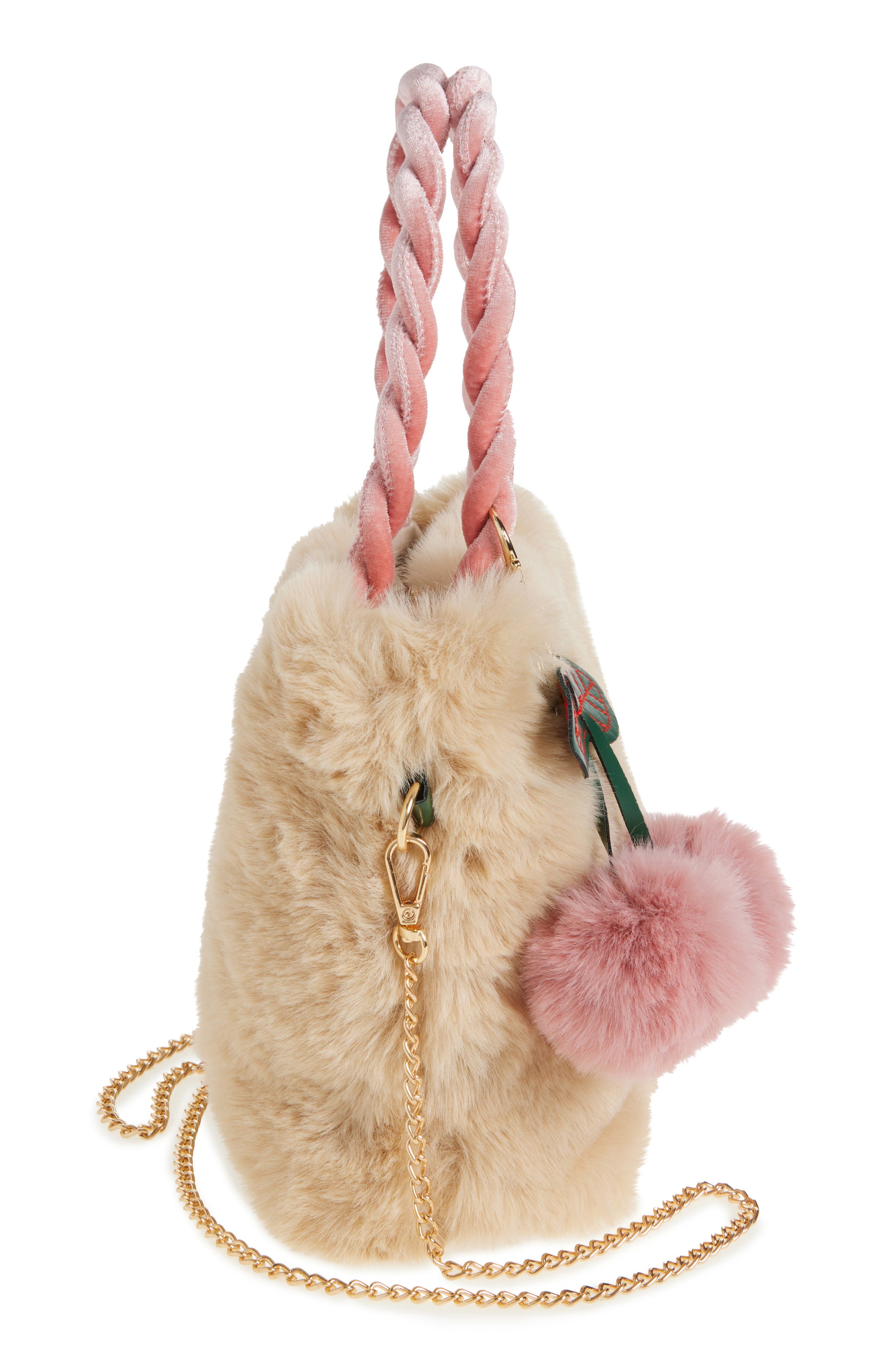 Ruby & Ry Kids' Blush Pom Faux Fur Top Handle Bag, Alternate, color, 