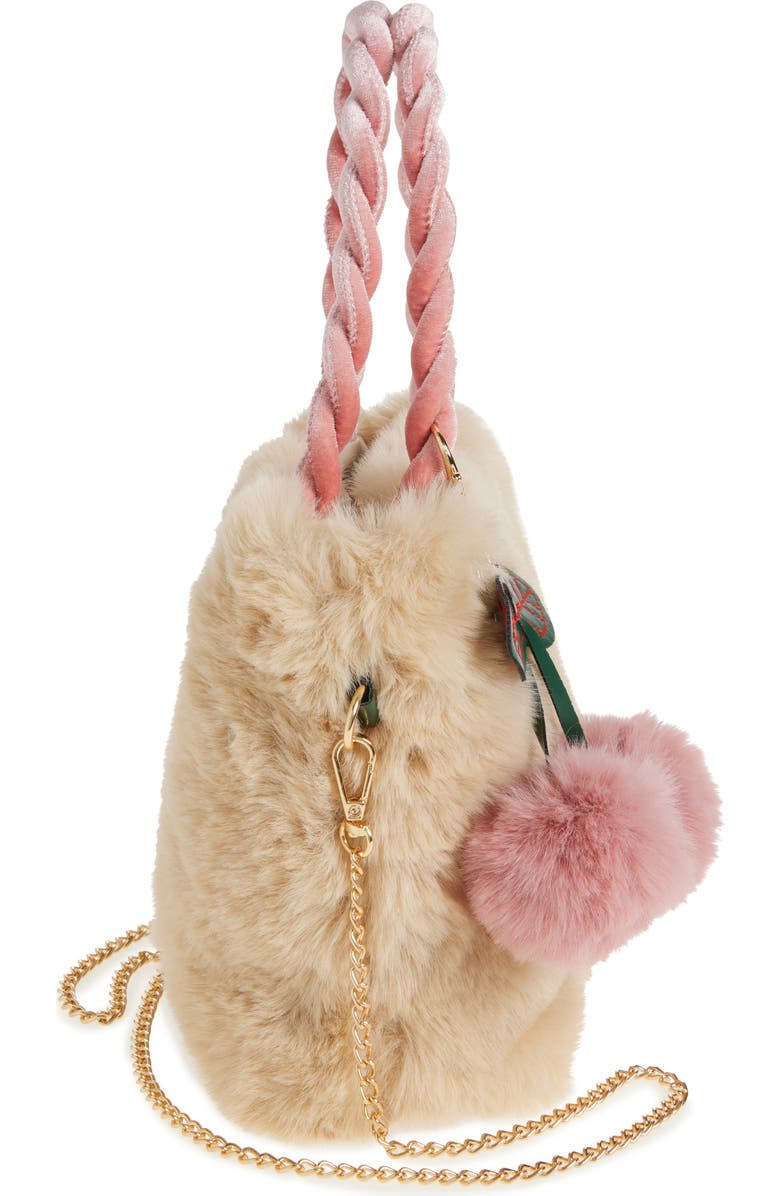 Ruby & Ry Kids' Blush Pom Faux Fur Top Handle Bag, Alternate, color,