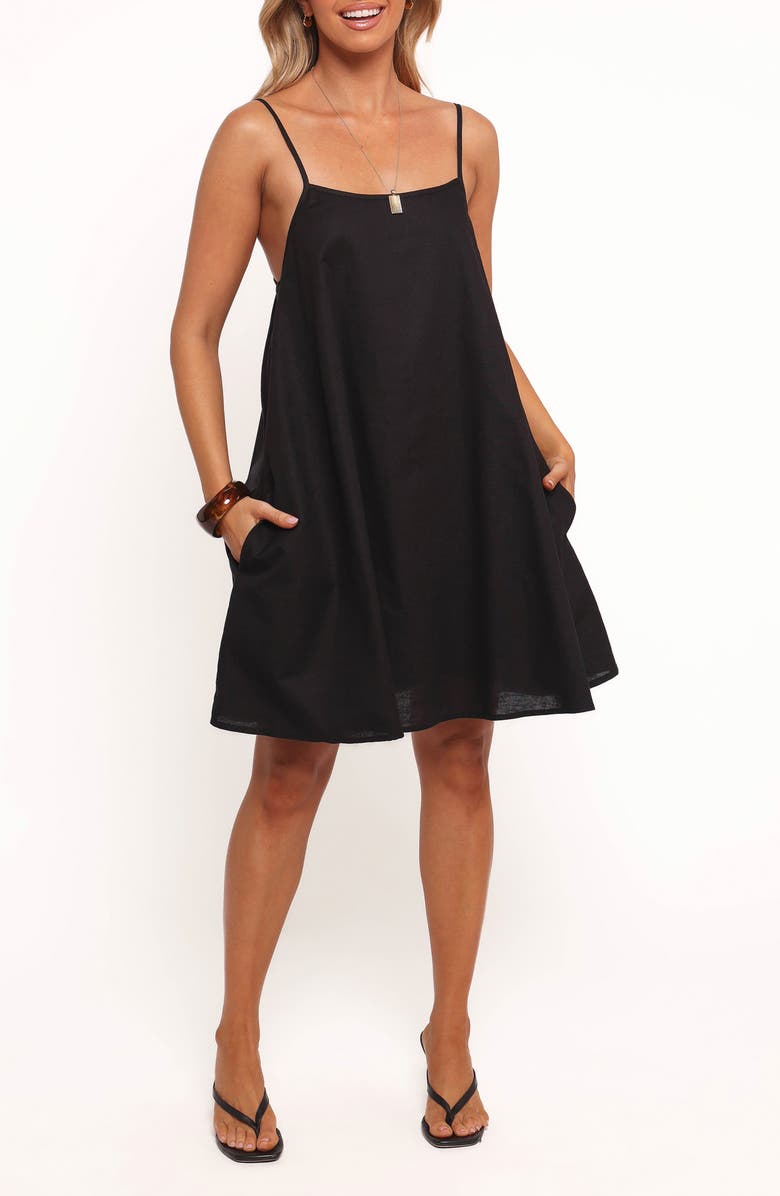 Petal & Pup Silvia Cotton & Linen A-Line Dress, Main, color, Black