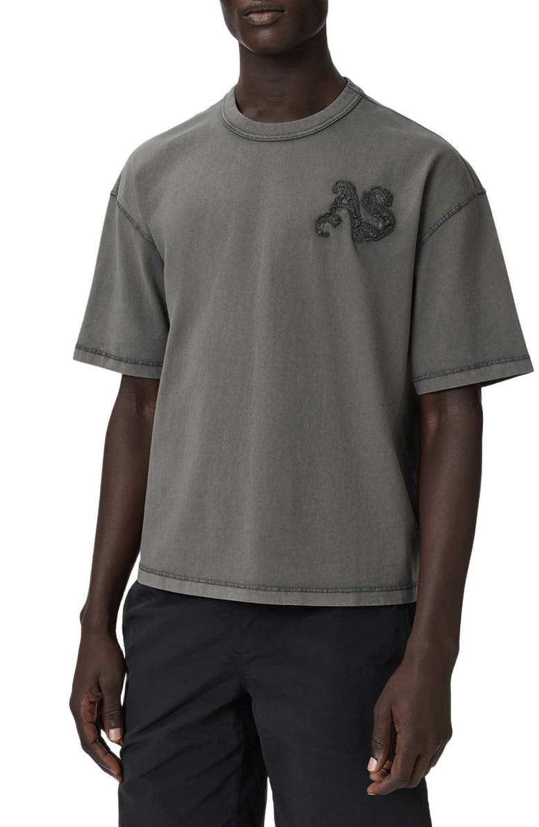 AllSaints Insignia Logo Appliqué Organic Cotton T-Shirt, Main, color, Washed Black