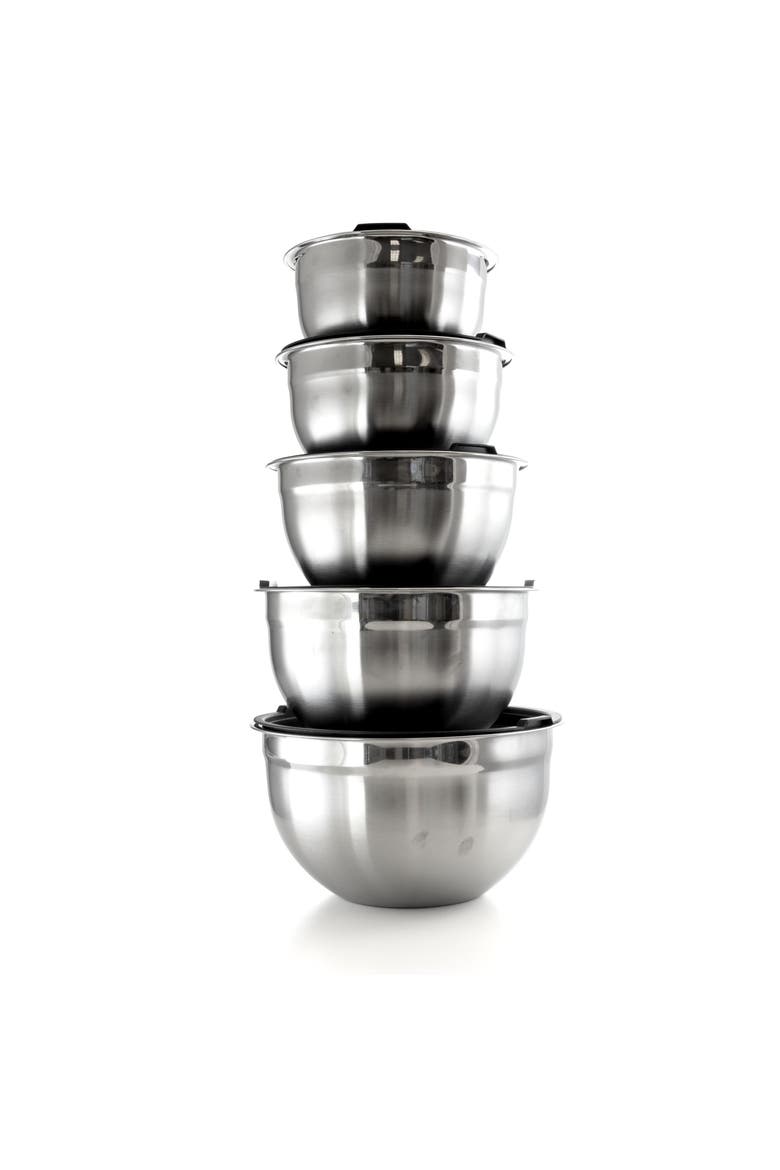 5 Piece Multipurpose Stackable Mixing Bowl Set, Main, color, Silver