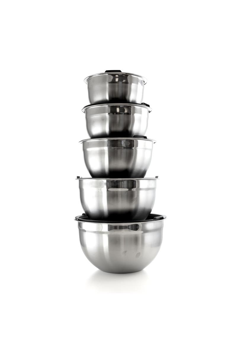 Megachef 5 Piece Multipurpose Stackable Mixing Bowl Set with Lids, Main, color, Silver