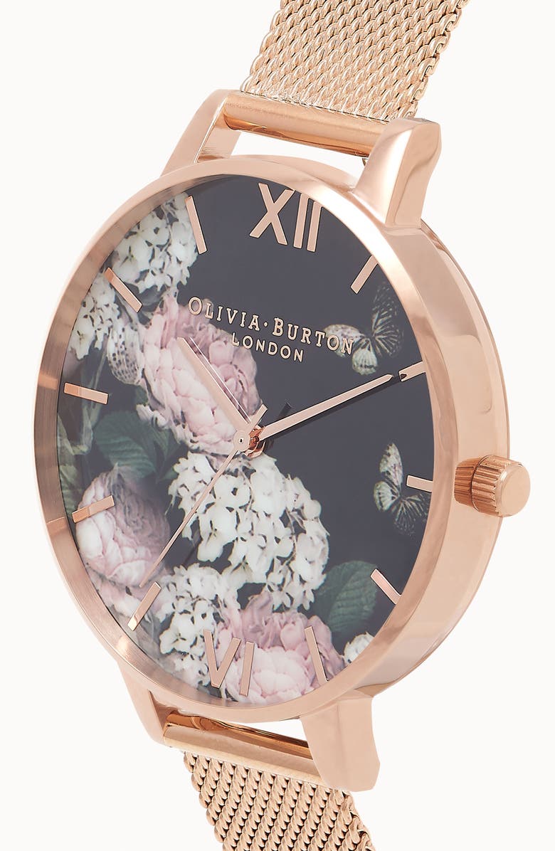 Olivia Burton Signature Floral Mesh Strap Watch, 38mm  display picture 3
