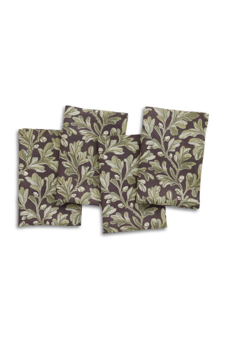 Linen Dinner Napkins Set of 4, 20 x 20" - Fallen Leaves, Main, color, Green and Brown
