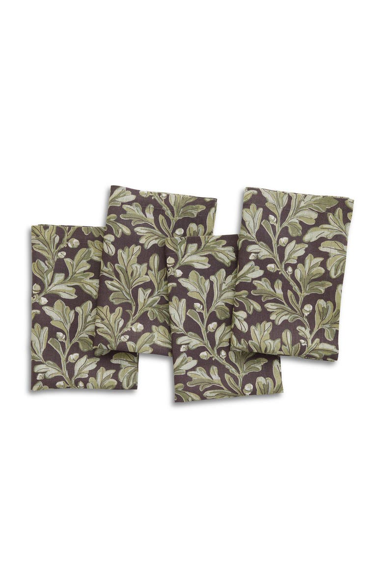 Solino Home Linen Dinner Napkins - Fallen Leaves, 20" x 20", Main, color, Green And Brown