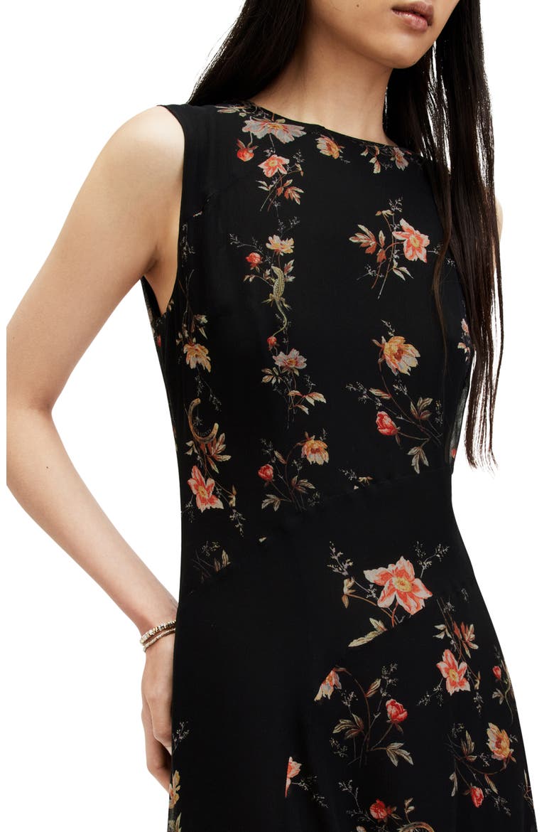 Jules Tanana Floral Chiffon Midi Dress, Alternate, color, BLACK