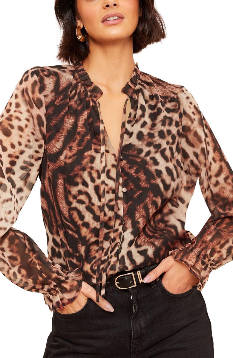 Friends Like These Animal Print Ruffle Top, Main, color, Brown