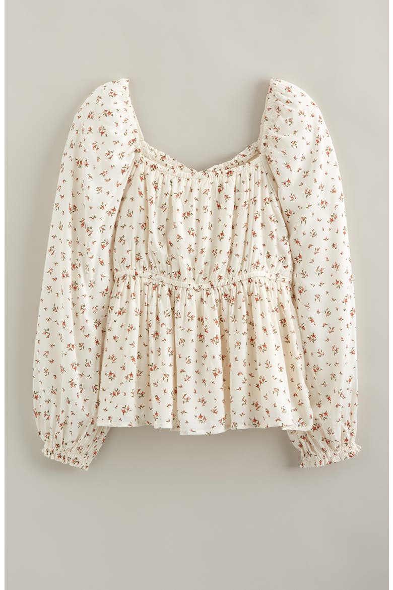 Kids' Floral Smocked Peplum Top, Alternate, color, IVORY- CORAL MINI BLOOM