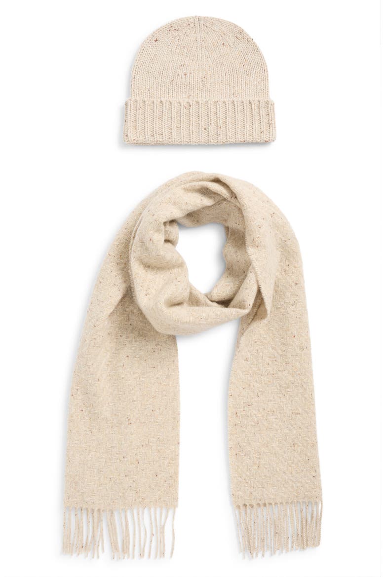 Cashmere Scarf & Beanie Set, Main, color, CREAM DUNE