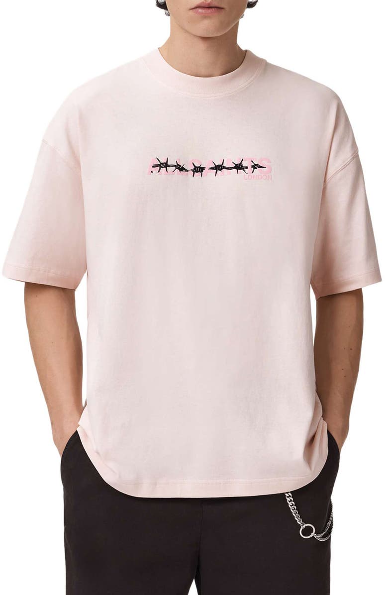 AllSaints Deterent Cotton Graphic T-Shirt, Main, color, Soft Pink