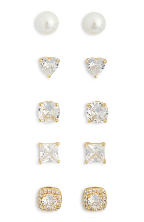 5-Pack Assorted CZ & Faux Pearl Stud Earrings